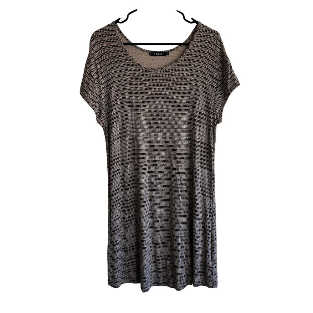 Yala Womens Size Small Bamboo Soft Dotted Short Sleeve Dress Beige Black